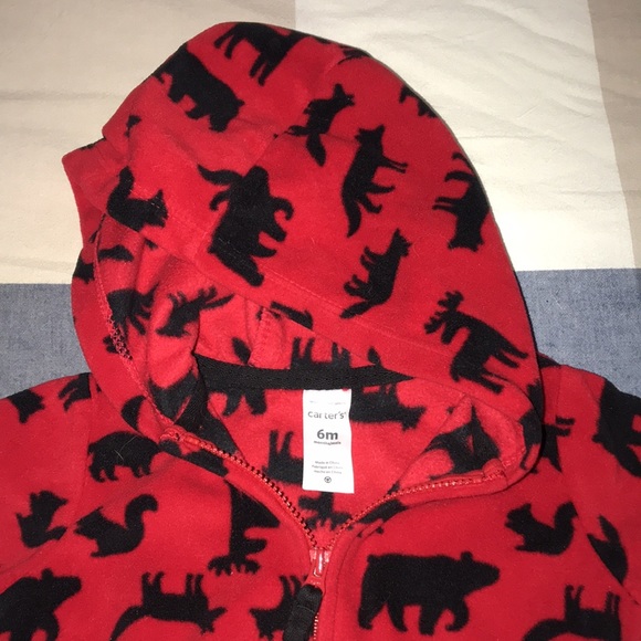 NWOT Carters Brand Red & Black Woodland Zip Up Hoodie Size 6 Months - Picture 4 of 5
